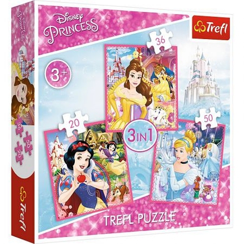 DISNEY PRINCESS KOUZELNÝ SVĚT PUZZLE 3 V 1 MIX 20,36,50 dílků
