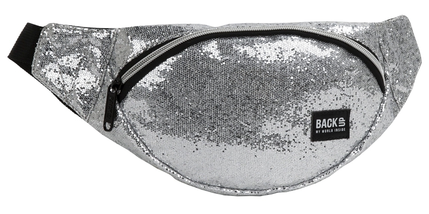 TAŠKA KOLEM PASU - LEDVINKA BACKUP S FLITRY STŘÍBRNÁ