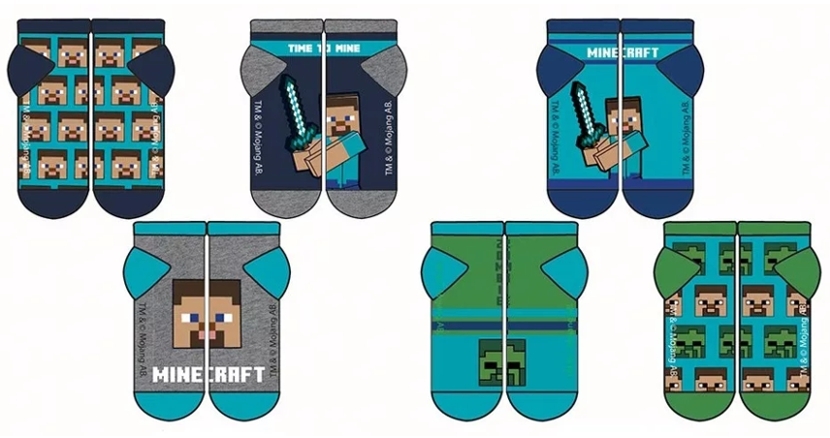 CHLAPECKÉ KOTNÍČKOVÉ PONOŽKY MINECRAFT SADA 3 KS 23/26