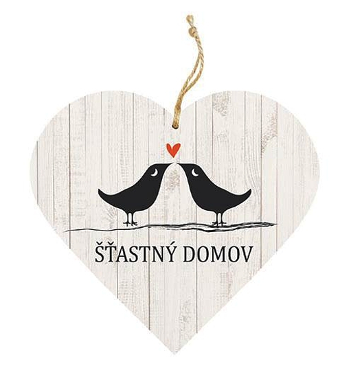 DEKORAČNÍ DŘEVĚNÉ SRDCE ŠŤASTNÝ DOMOV