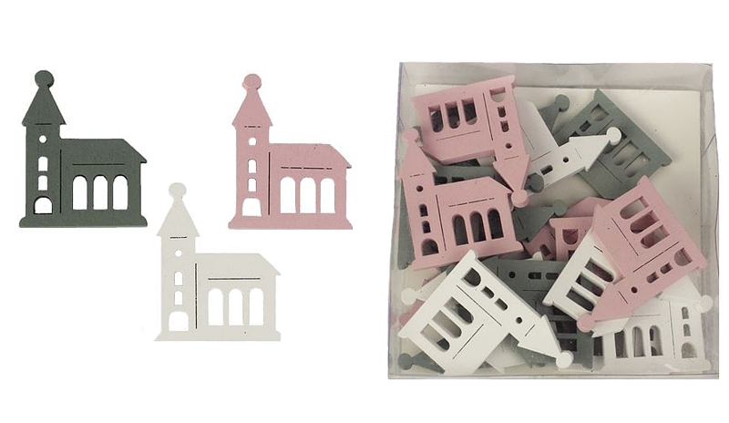 DEKORAČNÍ DOMEČEK KOSTEL SADA 18 KS