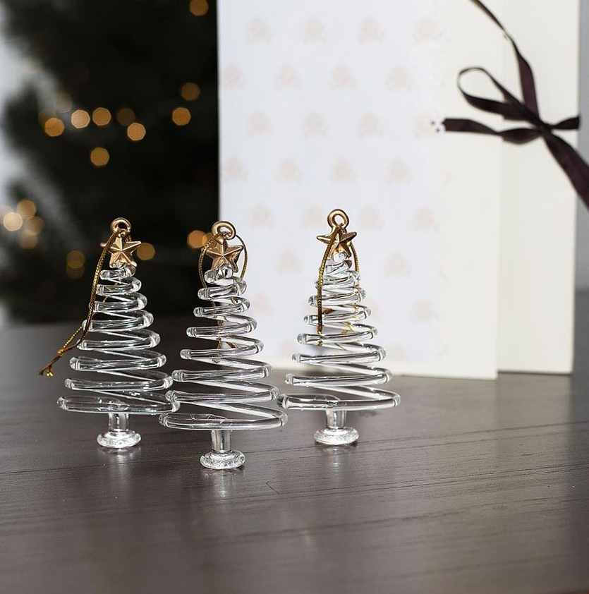 DEKORAČNÍ SKLENĚNÝ STROMEČEK SADA 3 KS