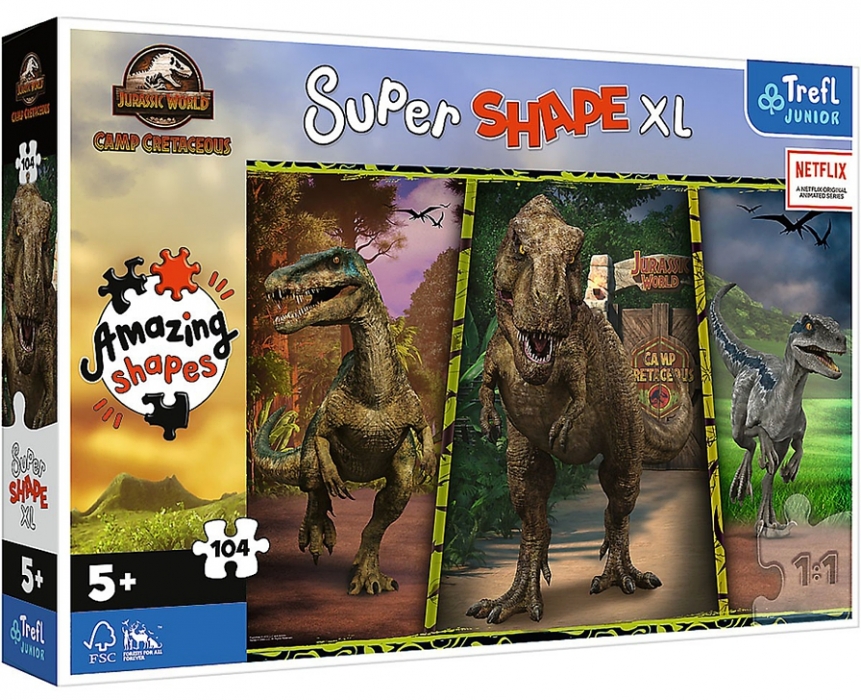 PUZZLE SUPER SHAPE XL DINOSAUŘI JURSKÝ SVĚT 104 dílků