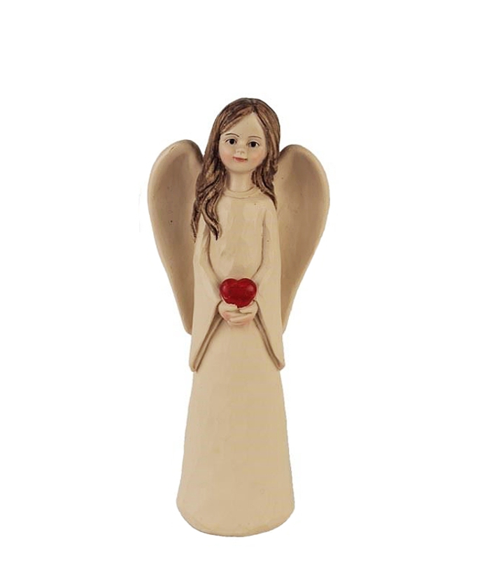 DEKORAČNÍ ANDĚL SE SRDCEM HNĚDÝ 15cm