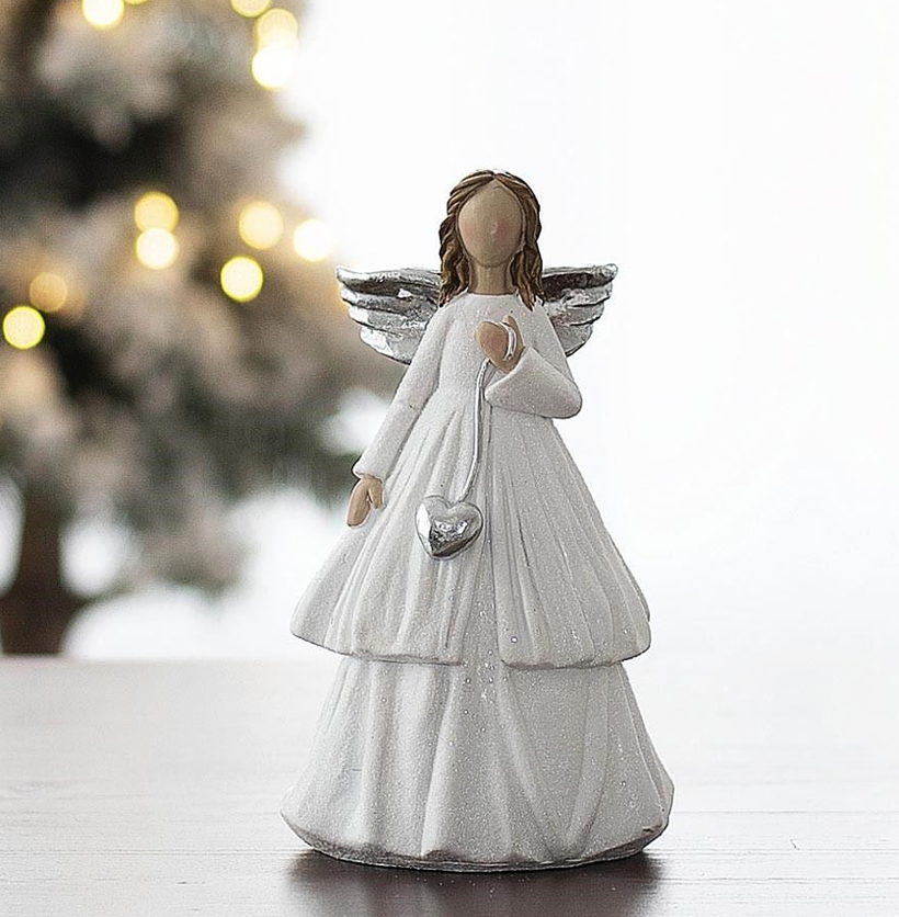 DEKORAČNÍ ANDĚL BÍLOSTŘÍBRNÝ 15,5cm