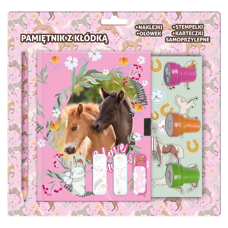 DENÍK SE ZÁMKEM, RAZÍTKY A DOPLŇKY KONĚ I LOVE HORSES