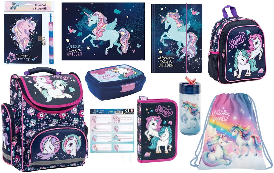 Zvýhodněná školní sada s aktovkou Unicorn jednorožec 10 ks