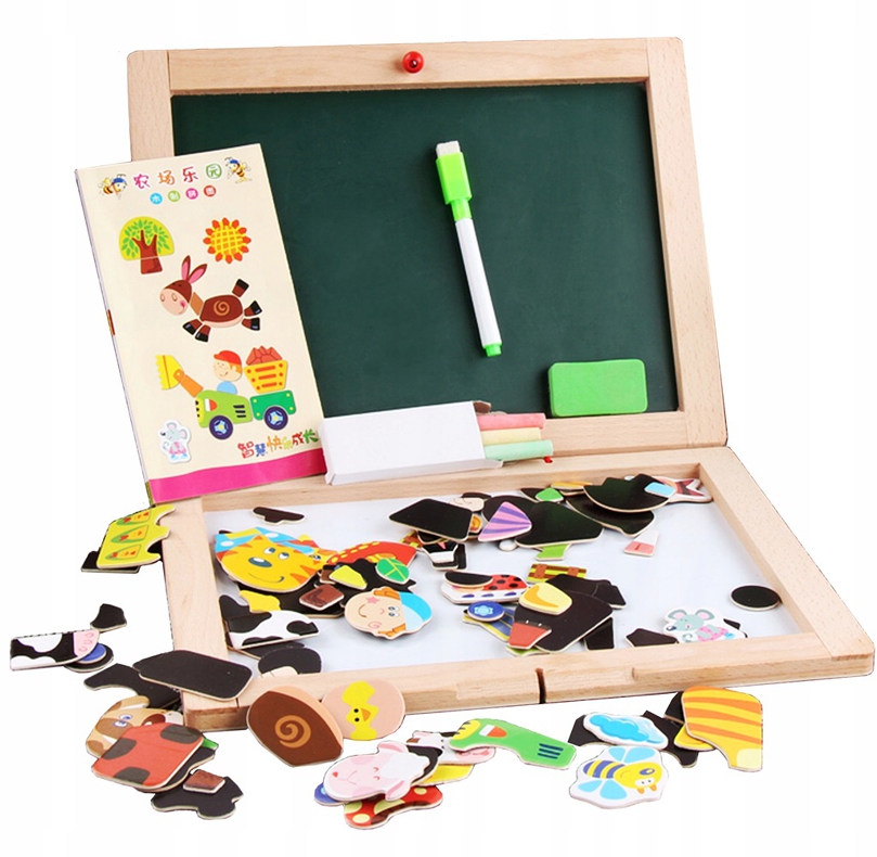 WOODEN TOYS VZDĚLÁVACÍ MAGNETICKÁ OBOUSTRANNÁ DESKA FARMA S PŘÍSLUŠENSTVÍM