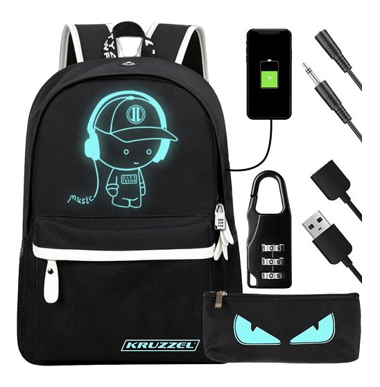 KRUZZEL SVÍTÍCÍ BATOH S USB, REFLEXNÍMI PRVKY A PENÁLEM