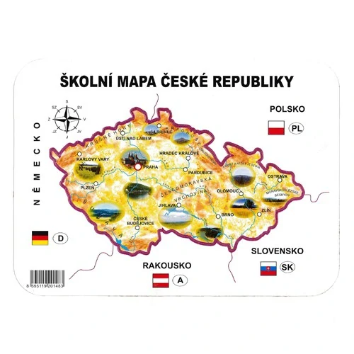 Školní papírová mapa, geografická šablona ČR
