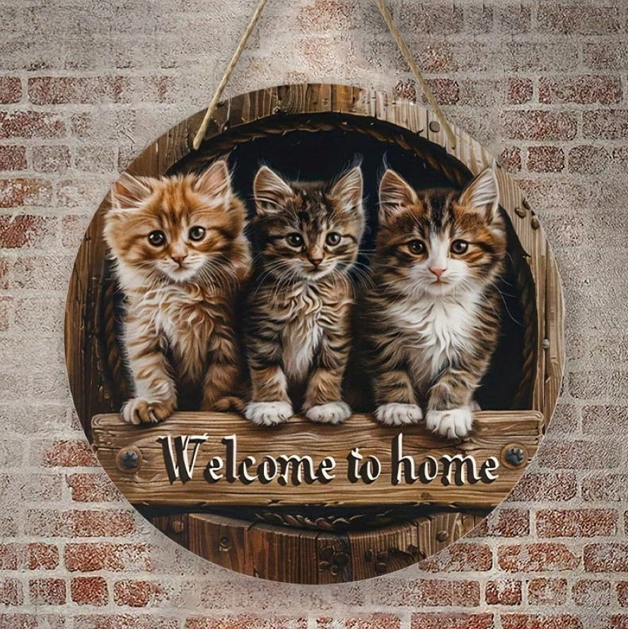 Dřevěná cedule kočky Welcome To Home 20cm