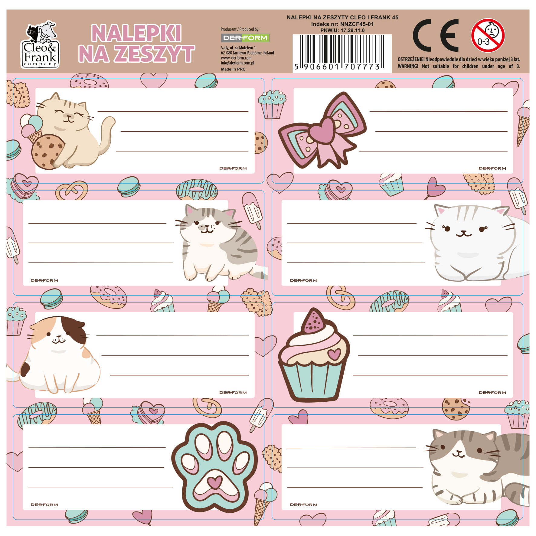 Samolepky - jmenovky na sešity Cleo a Frank kočky