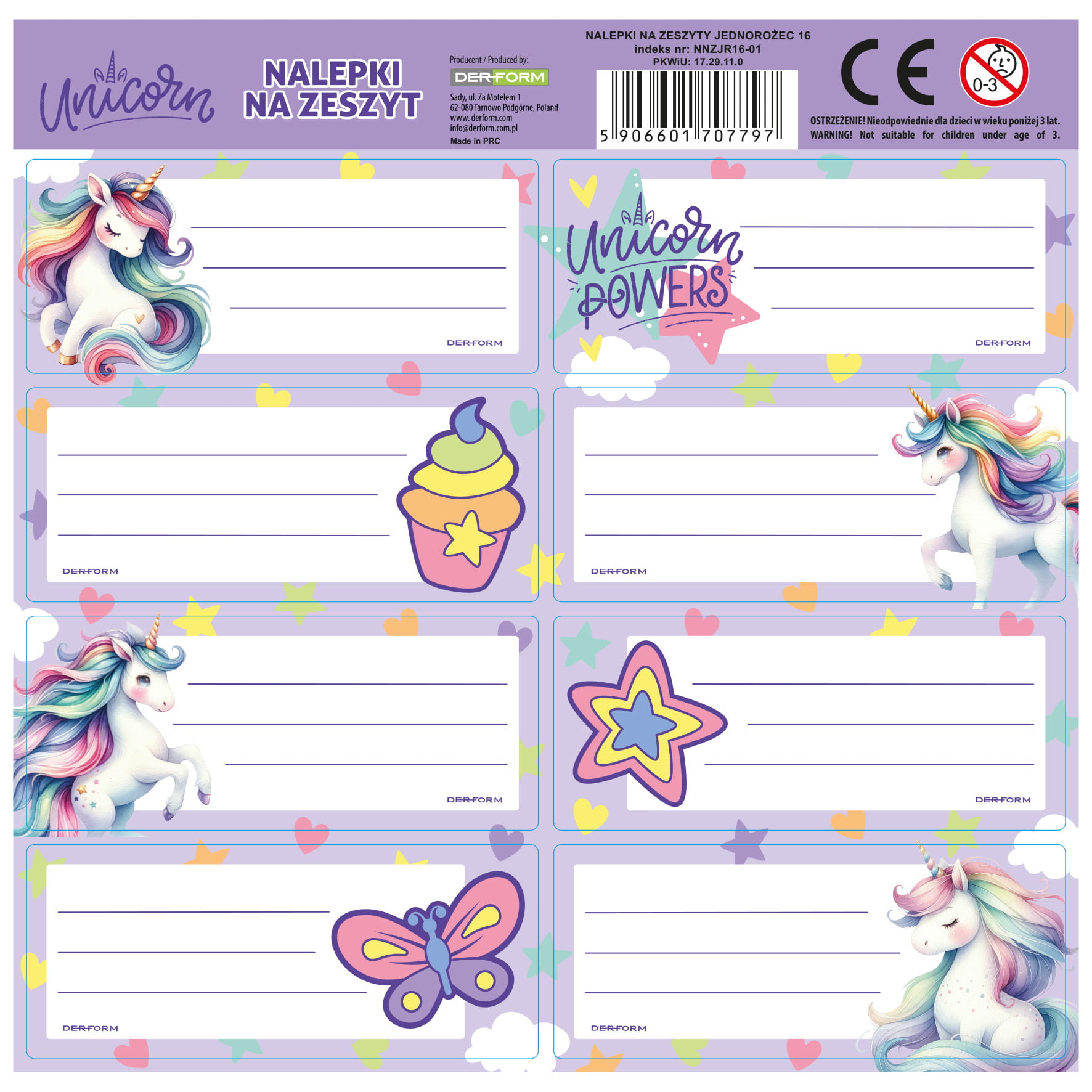 Samolepky - jmenovky na sešity jednorožec
