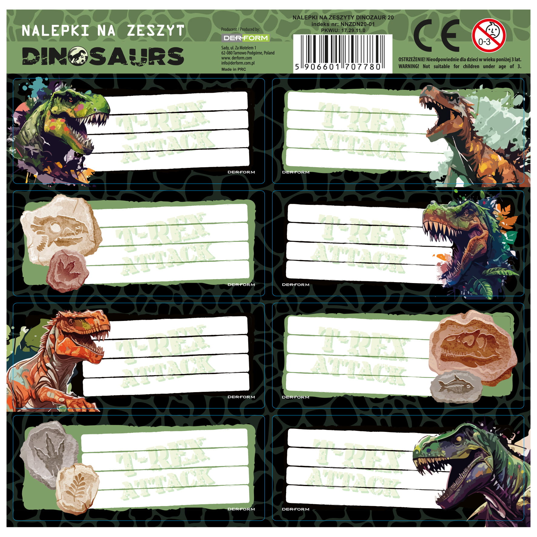 Samolepky - jmenovky na sešity dinosauři