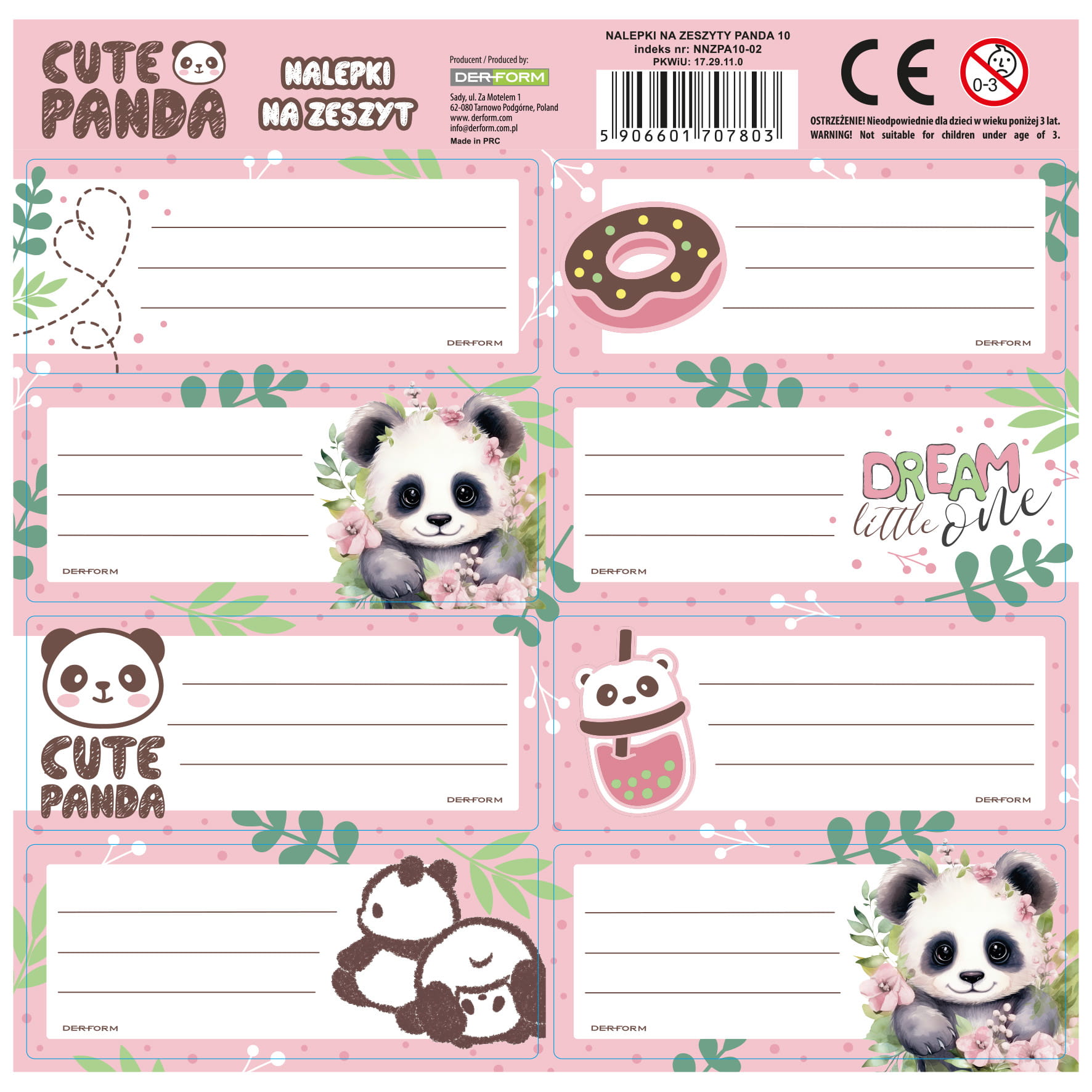 Samolepky - jmenovky na sešity panda