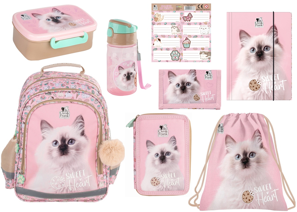 Zvýhodněná školní sada s batohem Cleo a Frank kočka 8ks