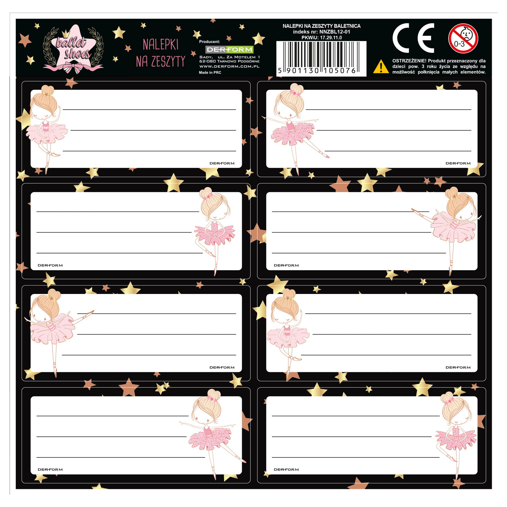 Samolepky - jmenovky na sešity balerína