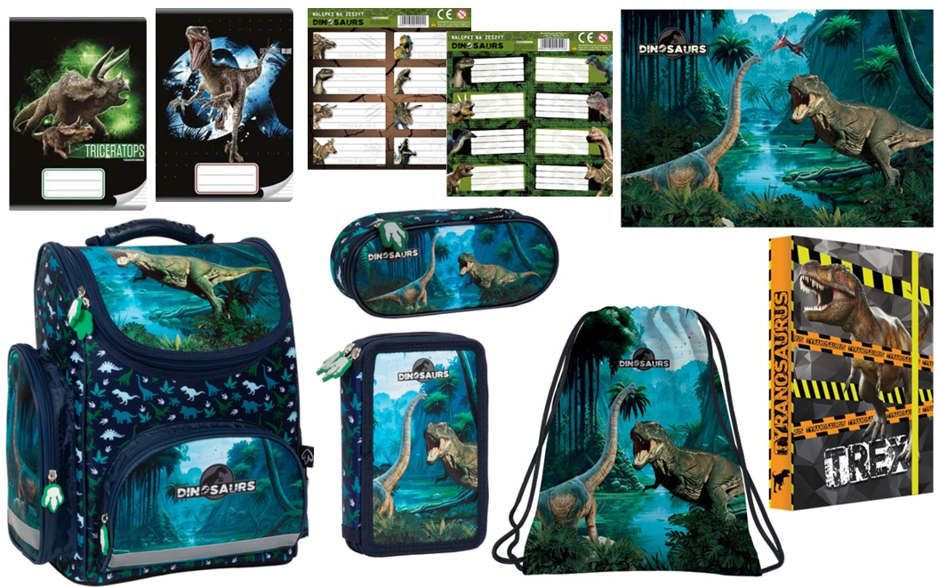Zvýhodněná školní sada s aktovkou dinosauři 10s