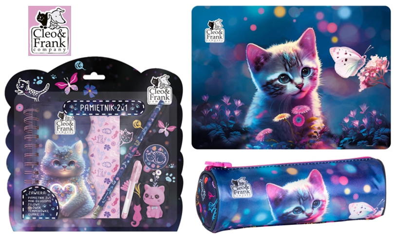 Zvýhodněná sada Cleo a Frank kočka s diářem 3ks