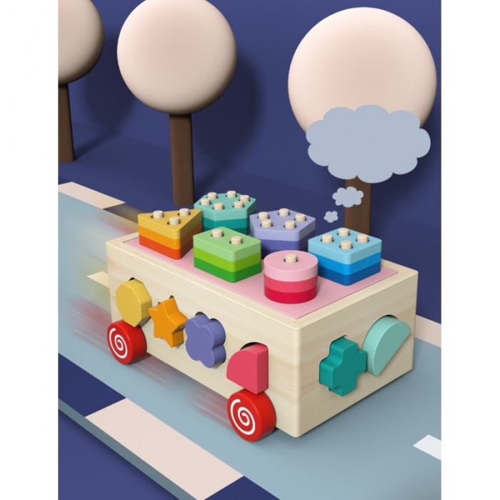 WOODEN TOYS VKLÁDACÍ VOZÍK NA KOLEČKÁCH S BLOKY