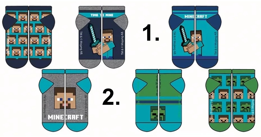 CHLAPECKÉ KOTNÍČKOVÉ PONOŽKY MINECRAFT SADA 3 KS 23/26
