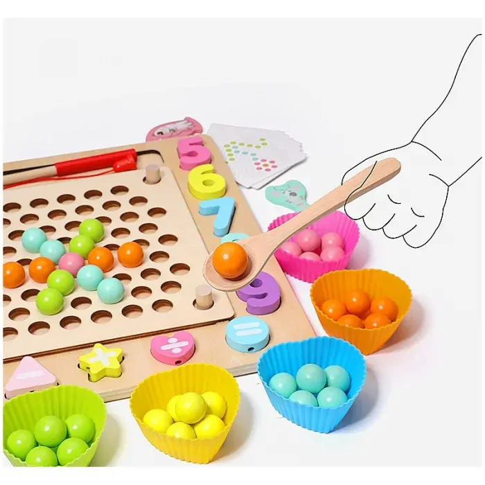 WOODEN TOYS DŘEVĚNÁ VÍCEÚČELOVÁ HRAČKA CHYTÁNÍ RYBIČEK