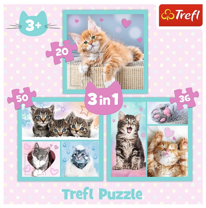 KOČKY PUZZLE SLADKÁ KOŤÁTKA 3 V 1 MIX 20,36 A 50 DÍLKŮ