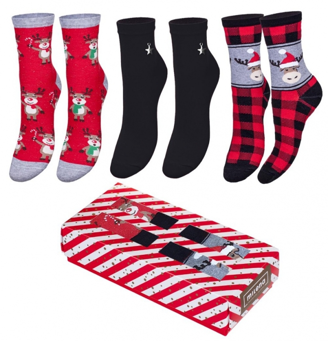 DÁMSKÝ VÁNOČNÍ SET PONOŽEK 3 KS V KRABIČCE