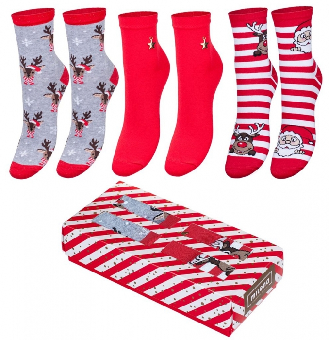 DÁMSKÝ VÁNOČNÍ SET PONOŽEK 3 KS V KRABIČCE