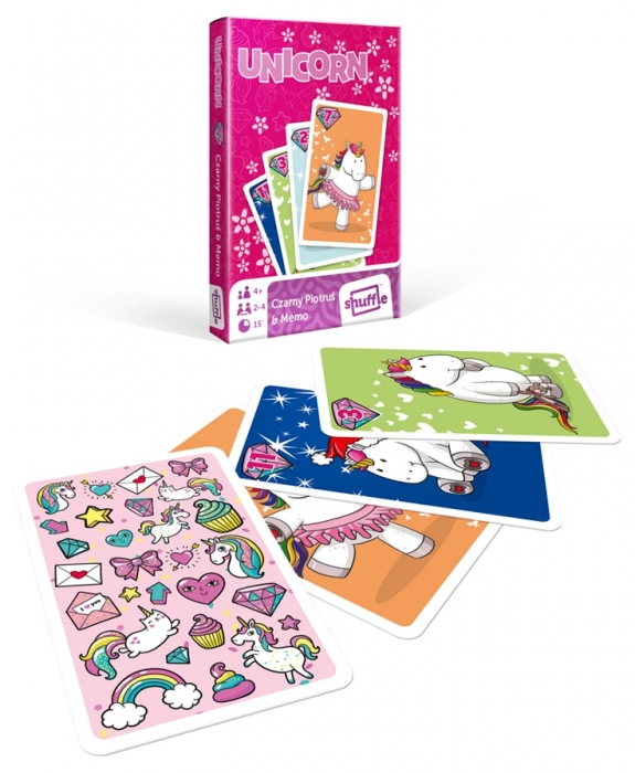 HRACÍ KARTY UNICORN 2 V 1 ČERNÝ PETR A MEMO ŠTASTNÝ JEDNOROŽEC