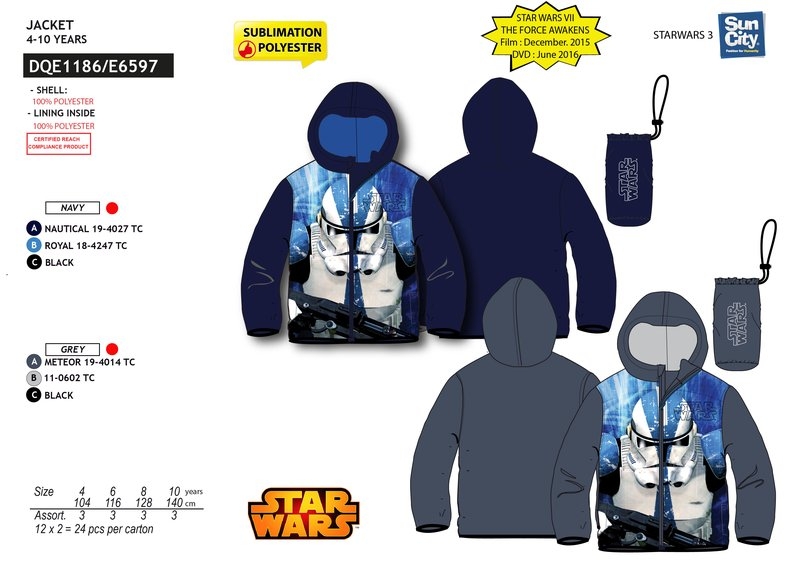 CHLAPECKÁ ŠUSŤÁKOVÁ BUNDA VĚTROVKA STAR WARS šedá 104