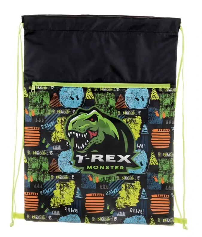 Sáček na přezůvky s přední kapsou na zip T-Rex Monster