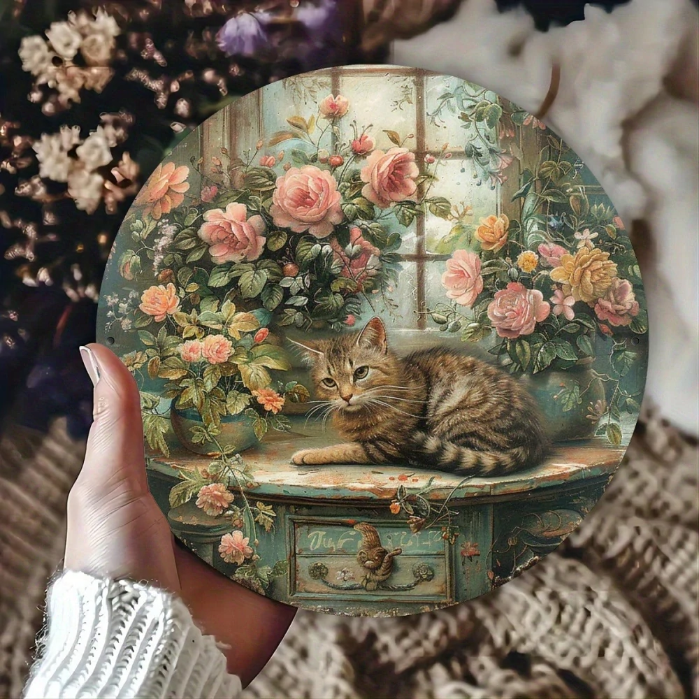 Plechová vintage cedule kočka 20cm