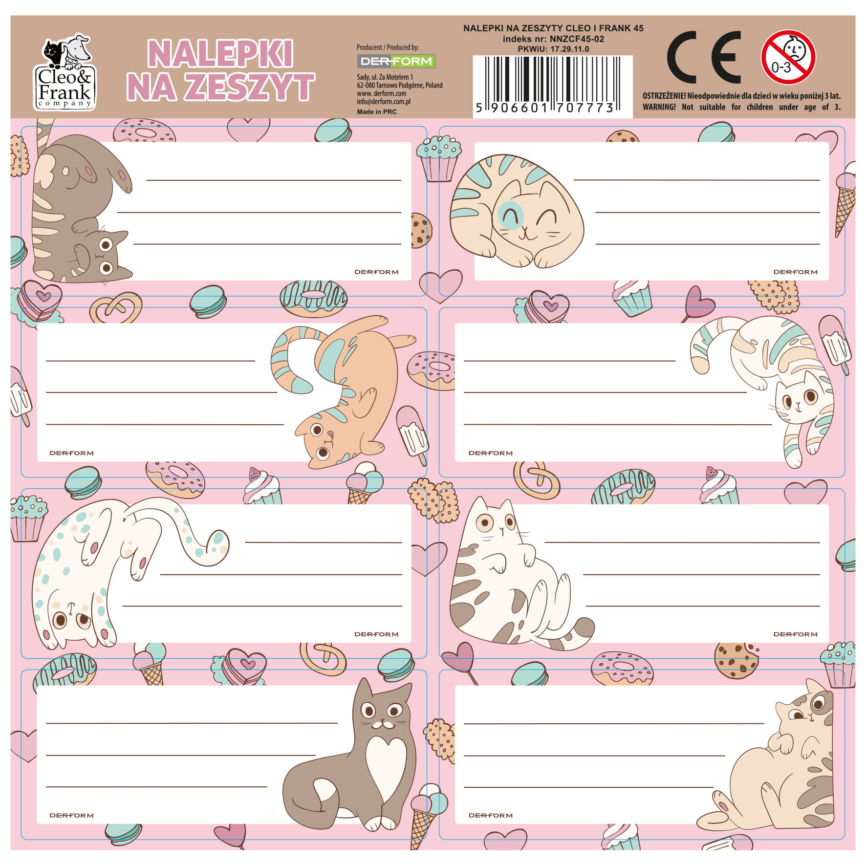 Samolepky - jmenovky na sešity Cleo a Frank kočky
