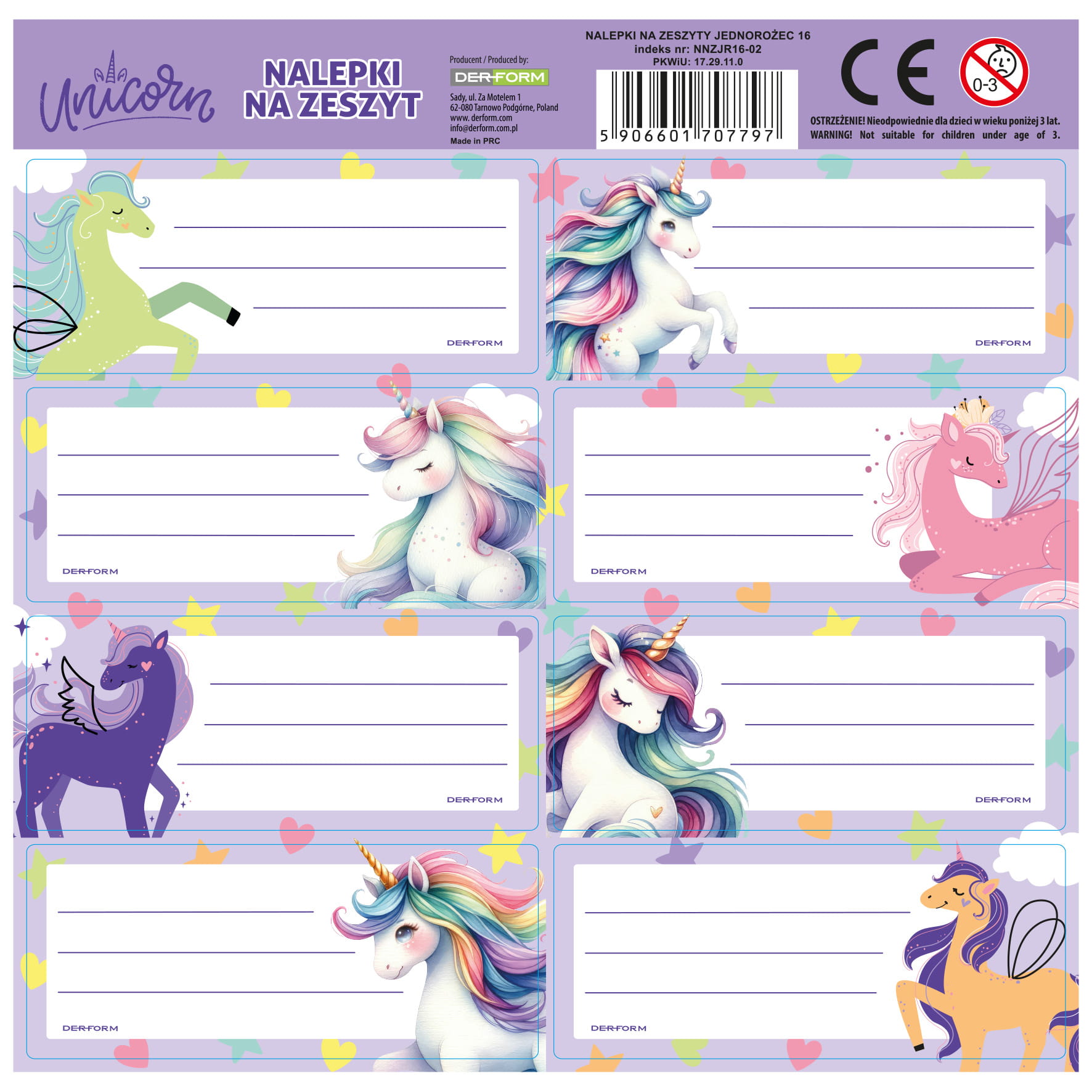 Samolepky - jmenovky na sešity jednorožec