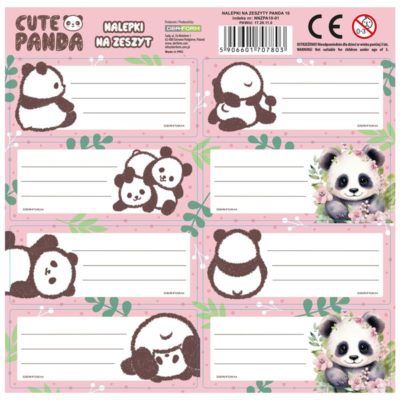 Samolepky - jmenovky na sešity panda