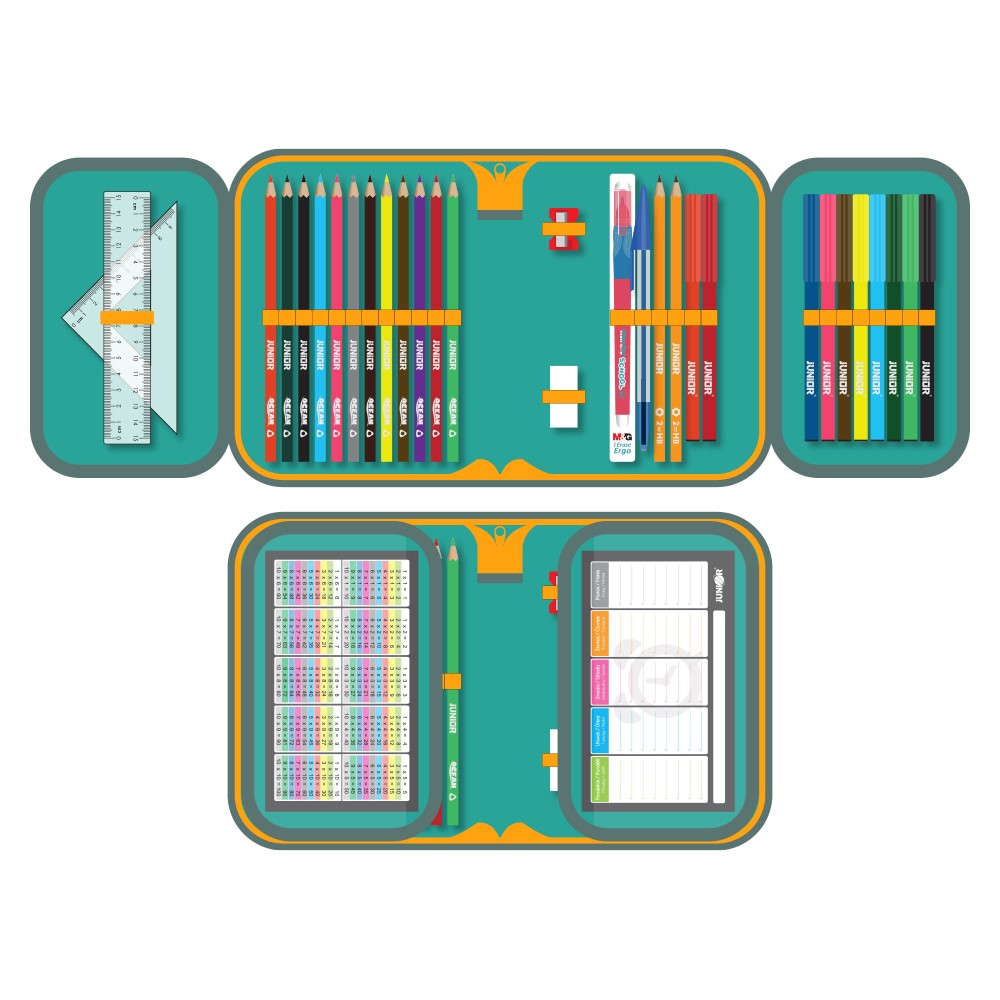 Školní jednopatrový penál s výbavou Pixelife