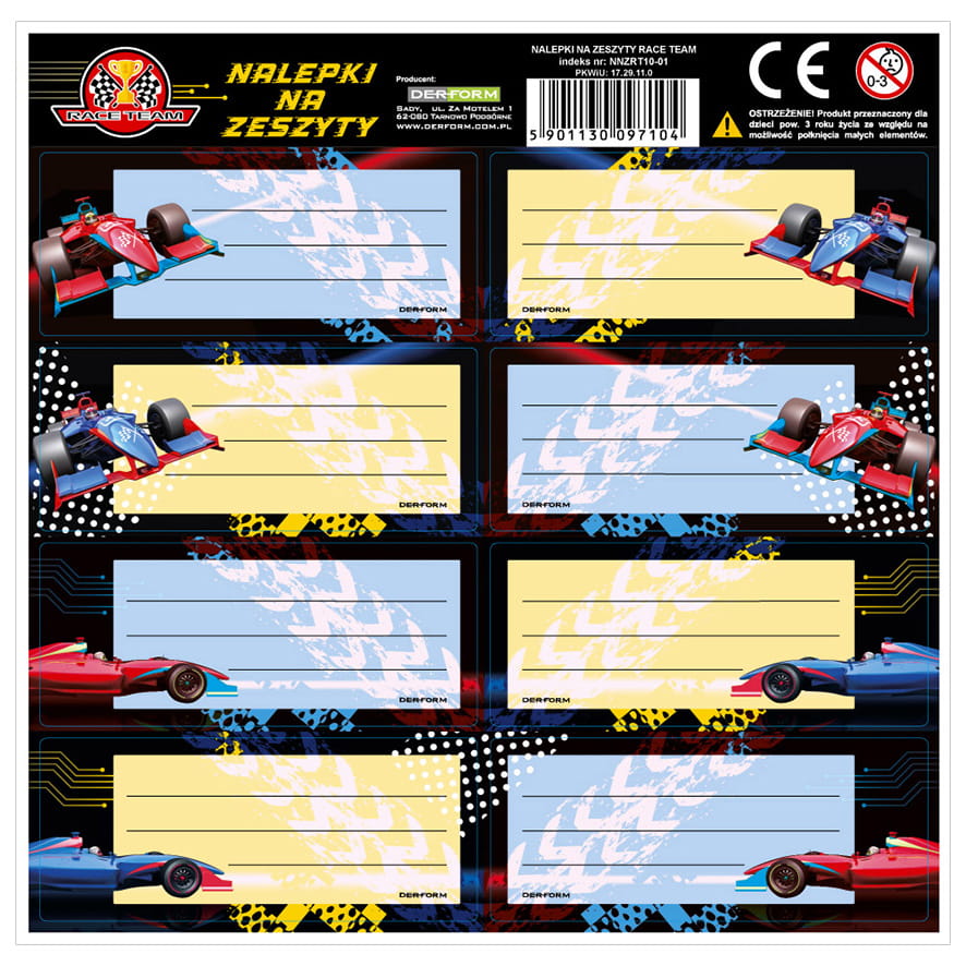 Samolepky - jmenovky na sešity Race Team formule