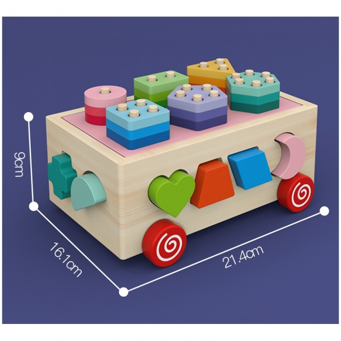 WOODEN TOYS VKLÁDACÍ VOZÍK NA KOLEČKÁCH S BLOKY