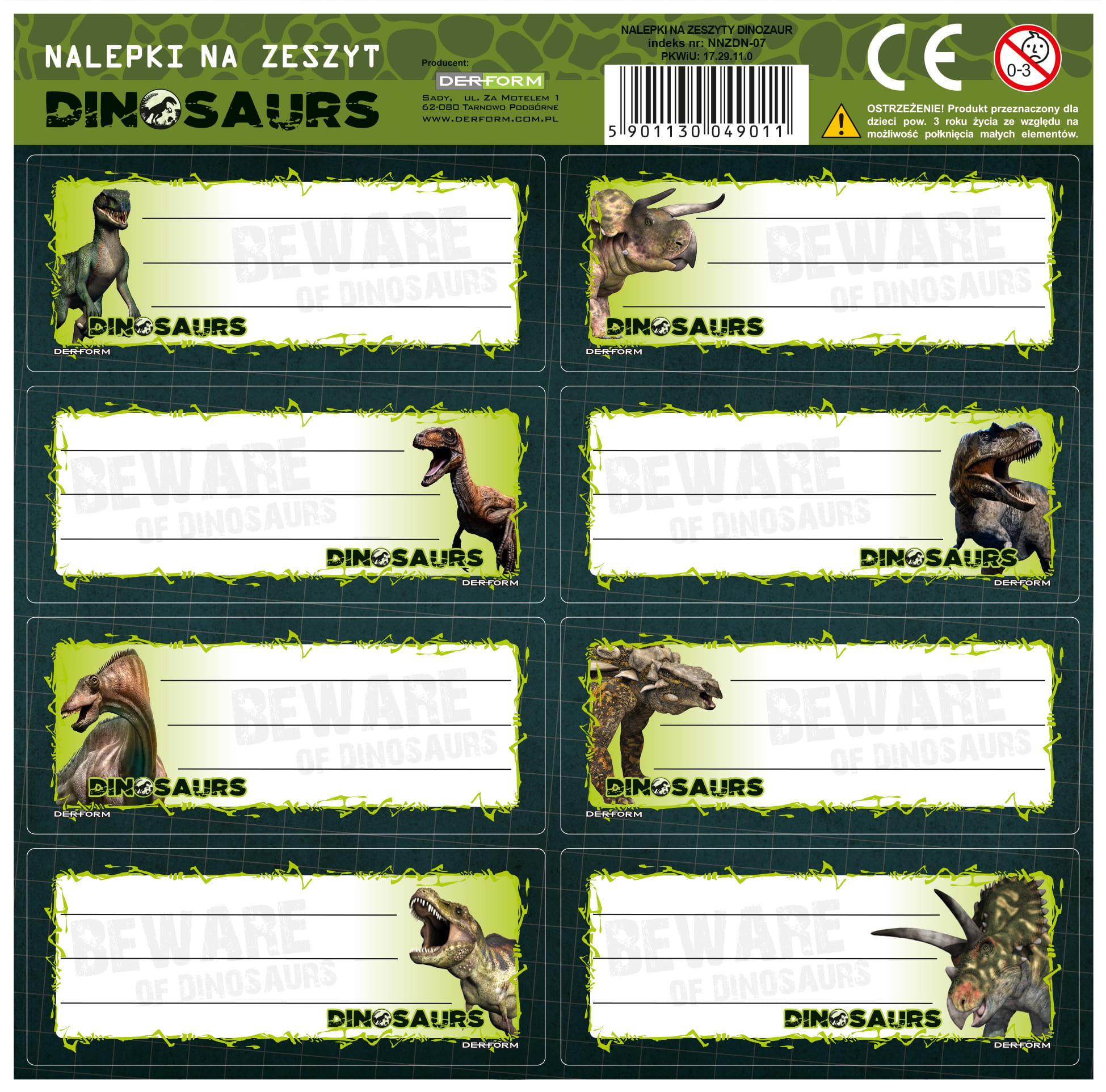 Samolepky - jmenovky na sešity dinosauři