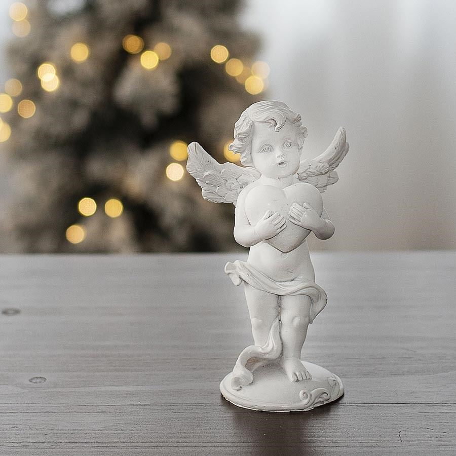 DEKORAČNÍ ANDĚL STOJÍCÍ SE SRDCEM 14cm