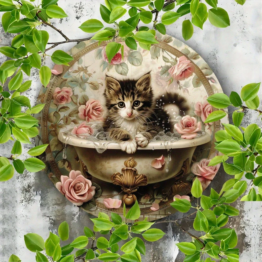 Plechová vintage cedule Cat & Rose 20cm