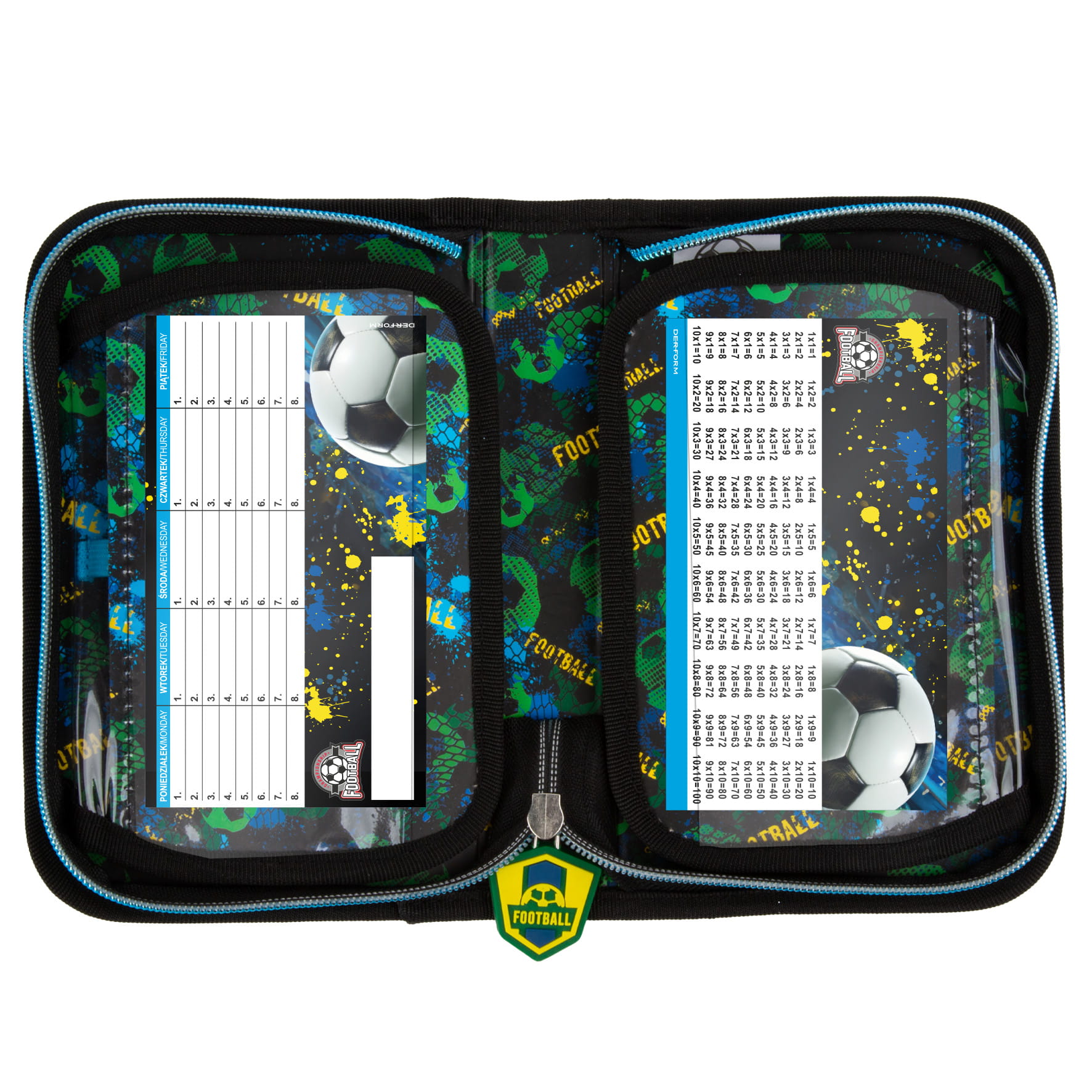 Školní jednopatrový penál plně vybavený fotbal