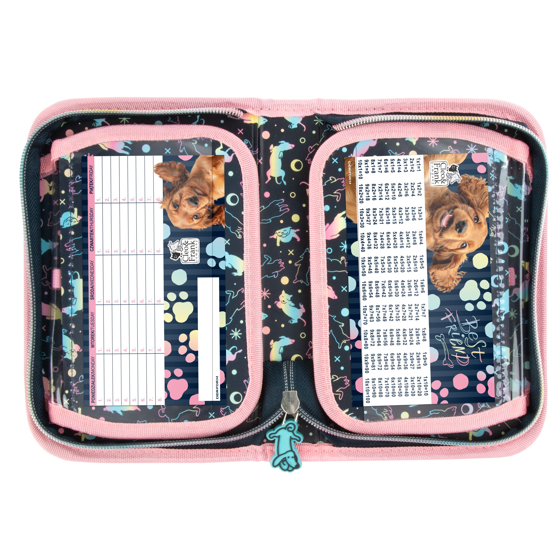 Školní jednopatrový penál plně vybavený Cleo a Frank pejsek