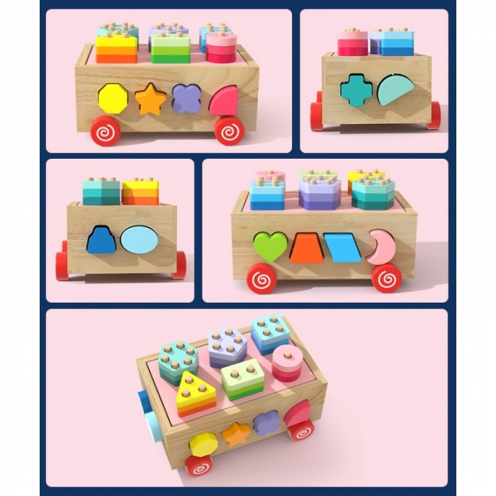 WOODEN TOYS VKLÁDACÍ VOZÍK NA KOLEČKÁCH S BLOKY
