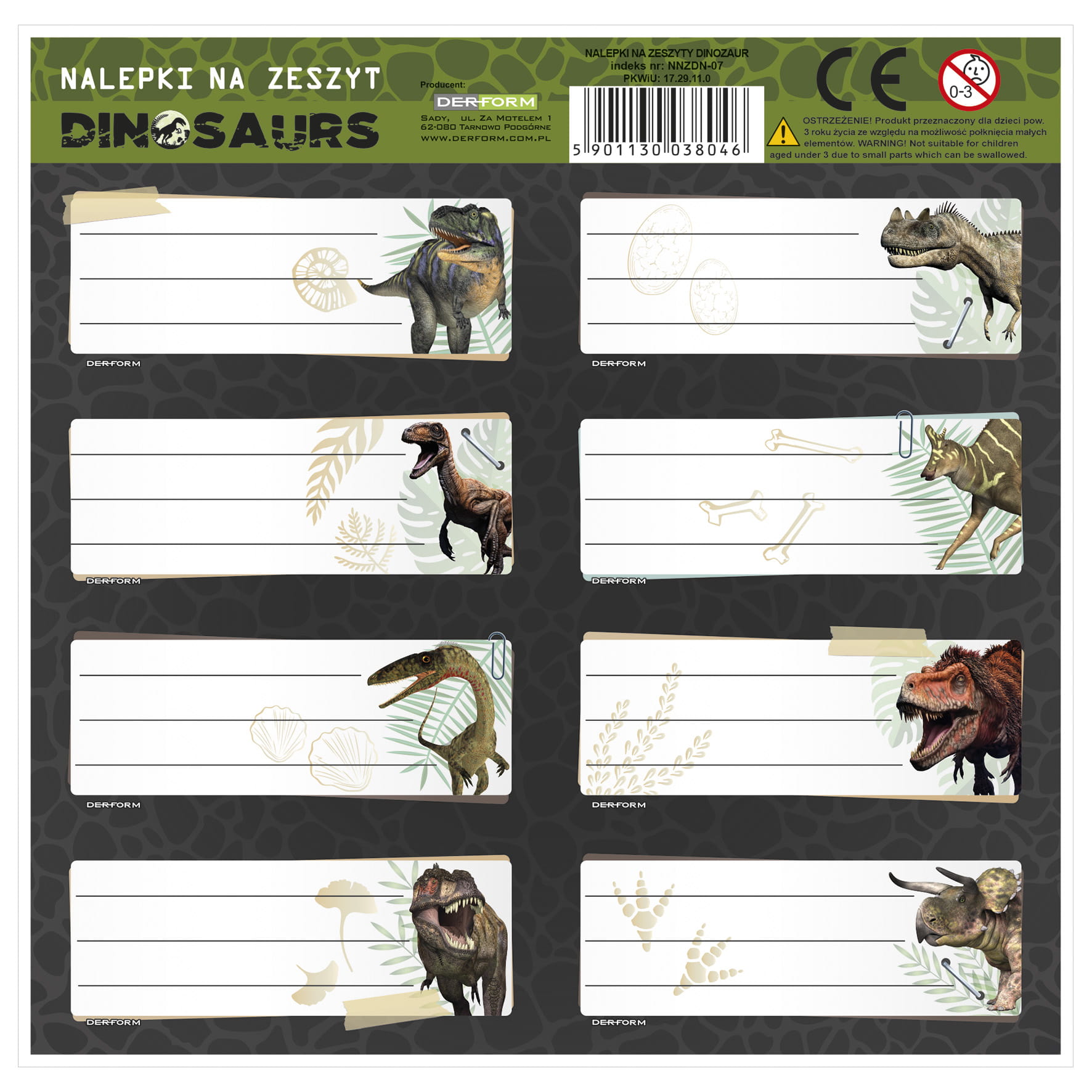 Samolepky - jmenovky na sešity dinosauři