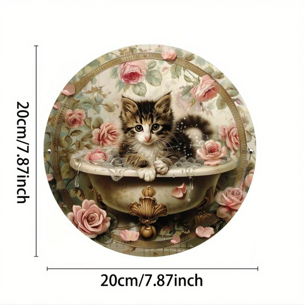 Plechová vintage cedule Cat & Rose 20cm