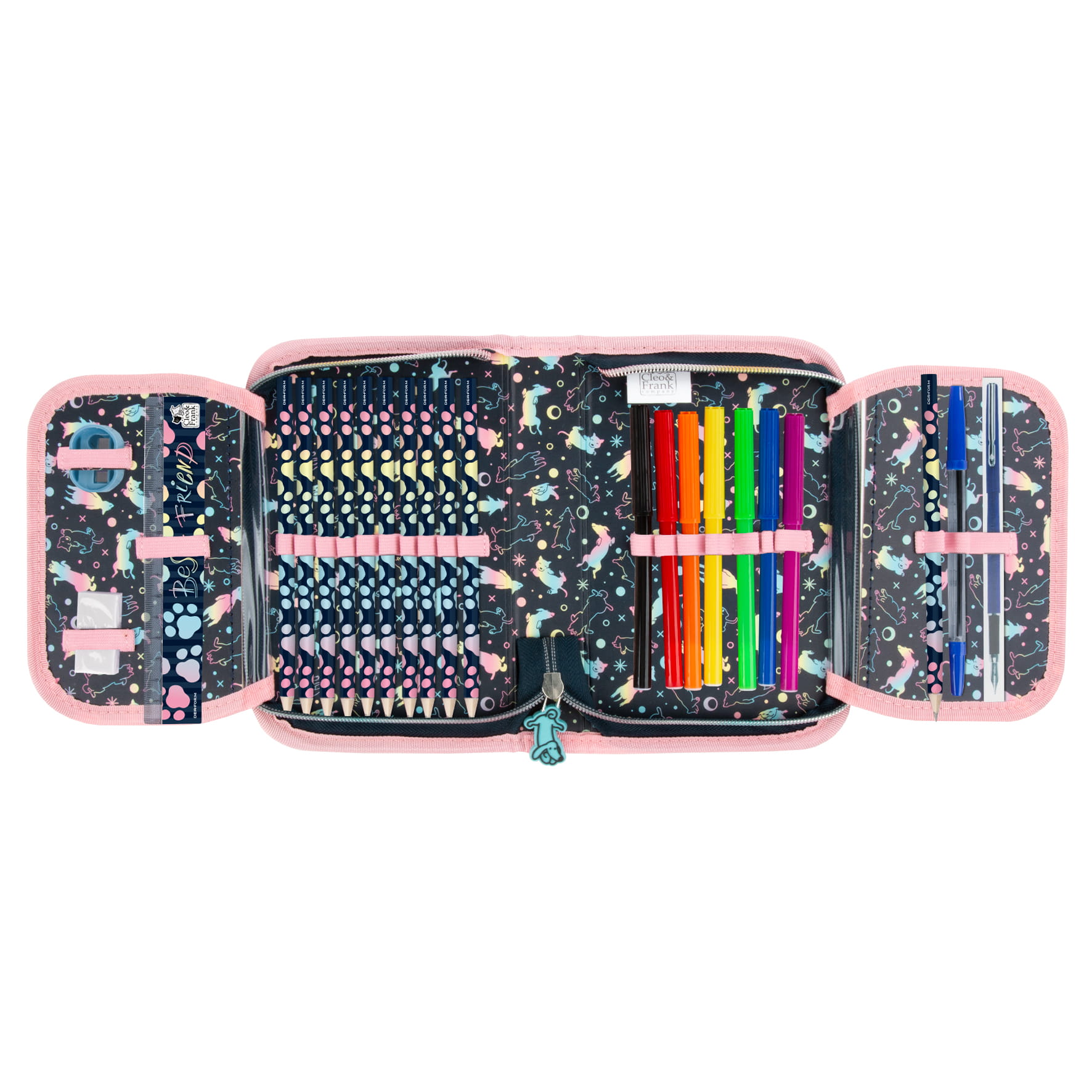 Školní jednopatrový penál plně vybavený Cleo a Frank pejsek