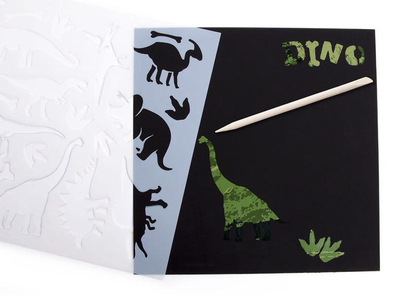 Kidea kreativní stírací karty se šablonami dinosauři