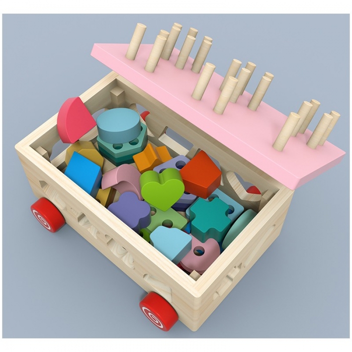 WOODEN TOYS VKLÁDACÍ VOZÍK NA KOLEČKÁCH S BLOKY